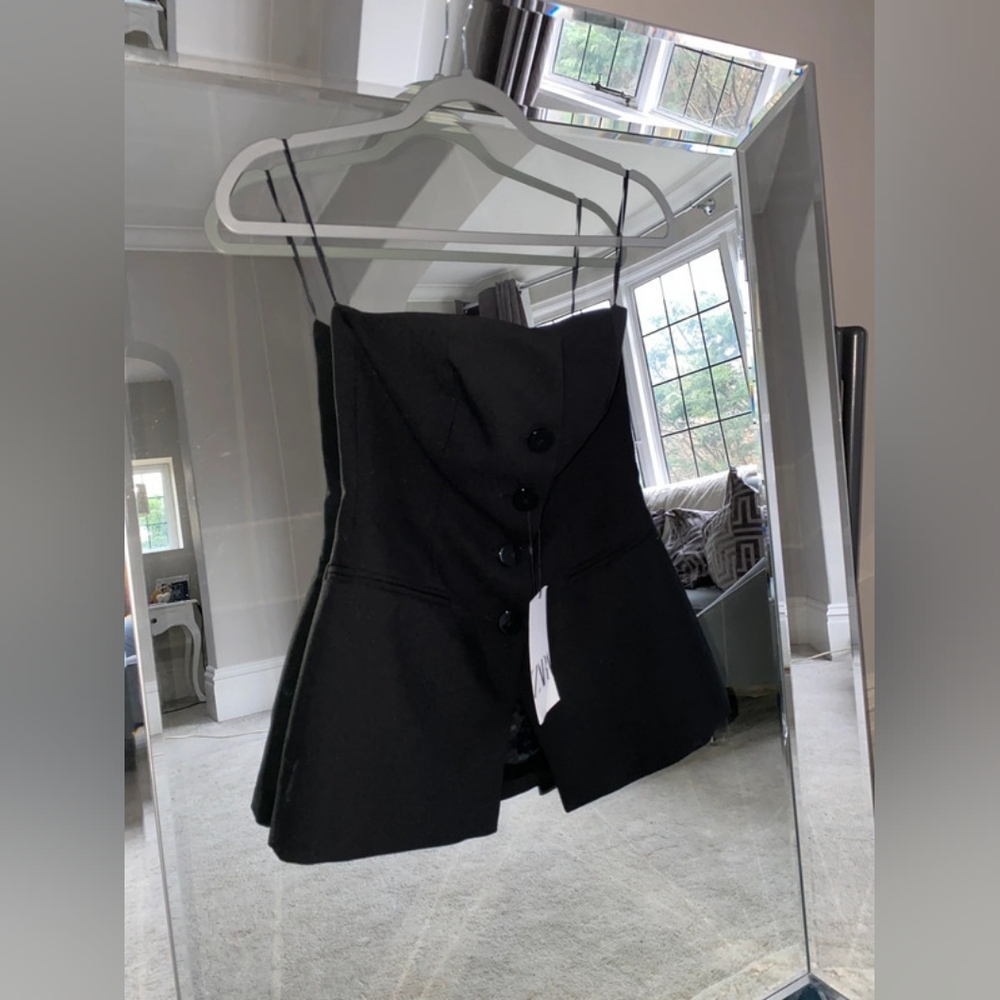 Zara black strapless corset button up top